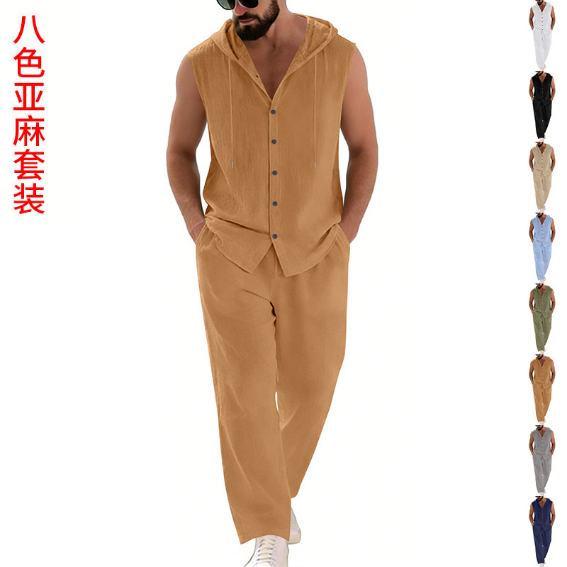 Summer Clothing Mens - Men's Casual Linen Suit Hooded Sweater
