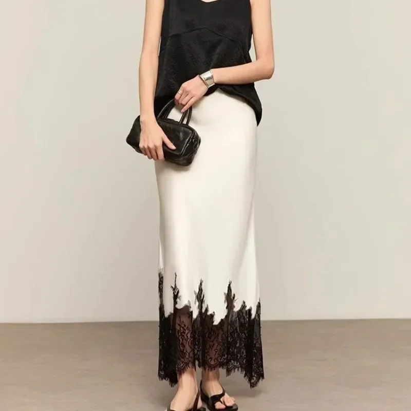 Summer Clothing Trends 2025 Women'S - Fairy Lace-Trim Midi Skirt High Elegant