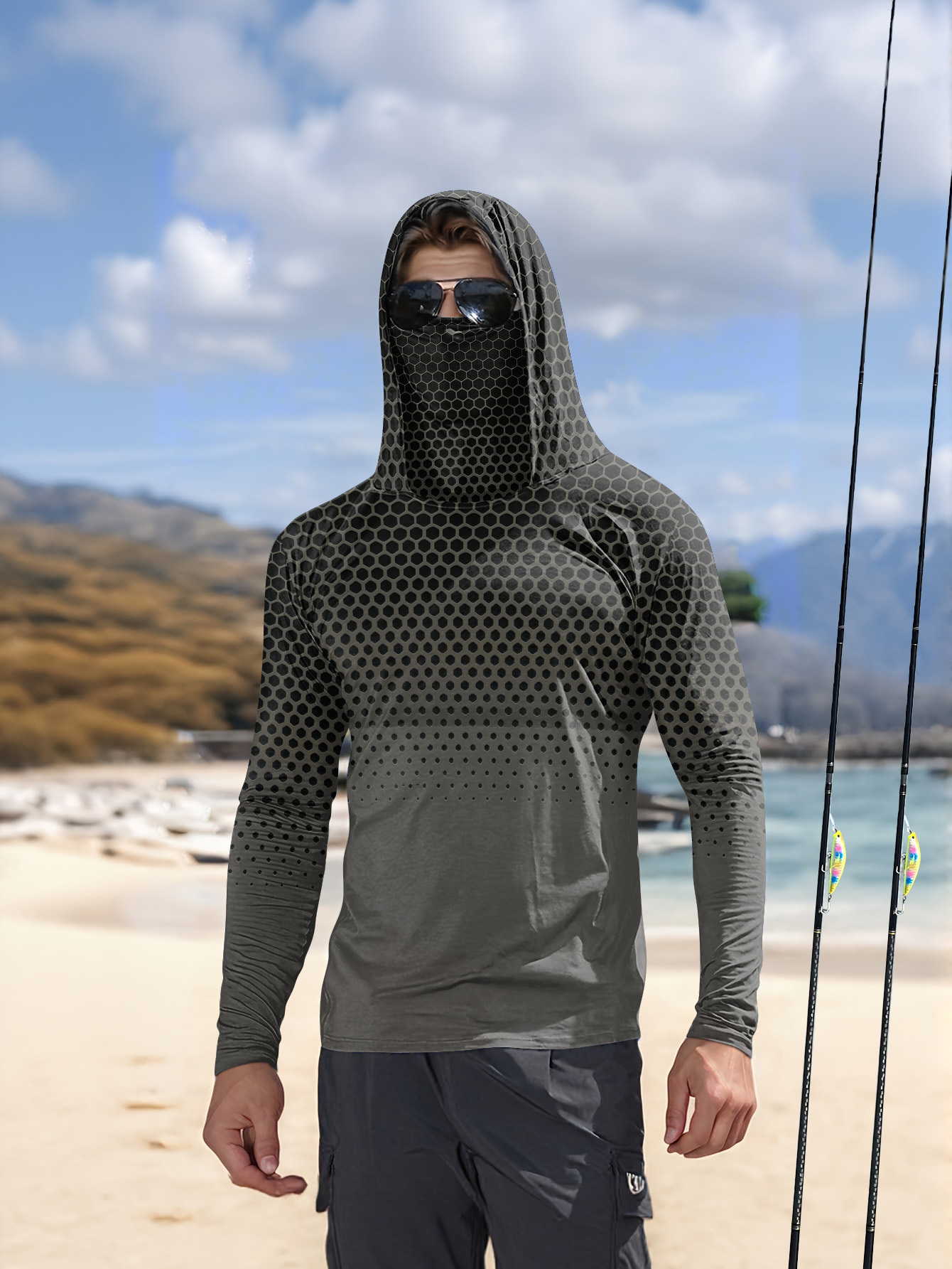 Men Hood Fishing Shirt long sl - đánh giá và giá Summer Clothing Mens