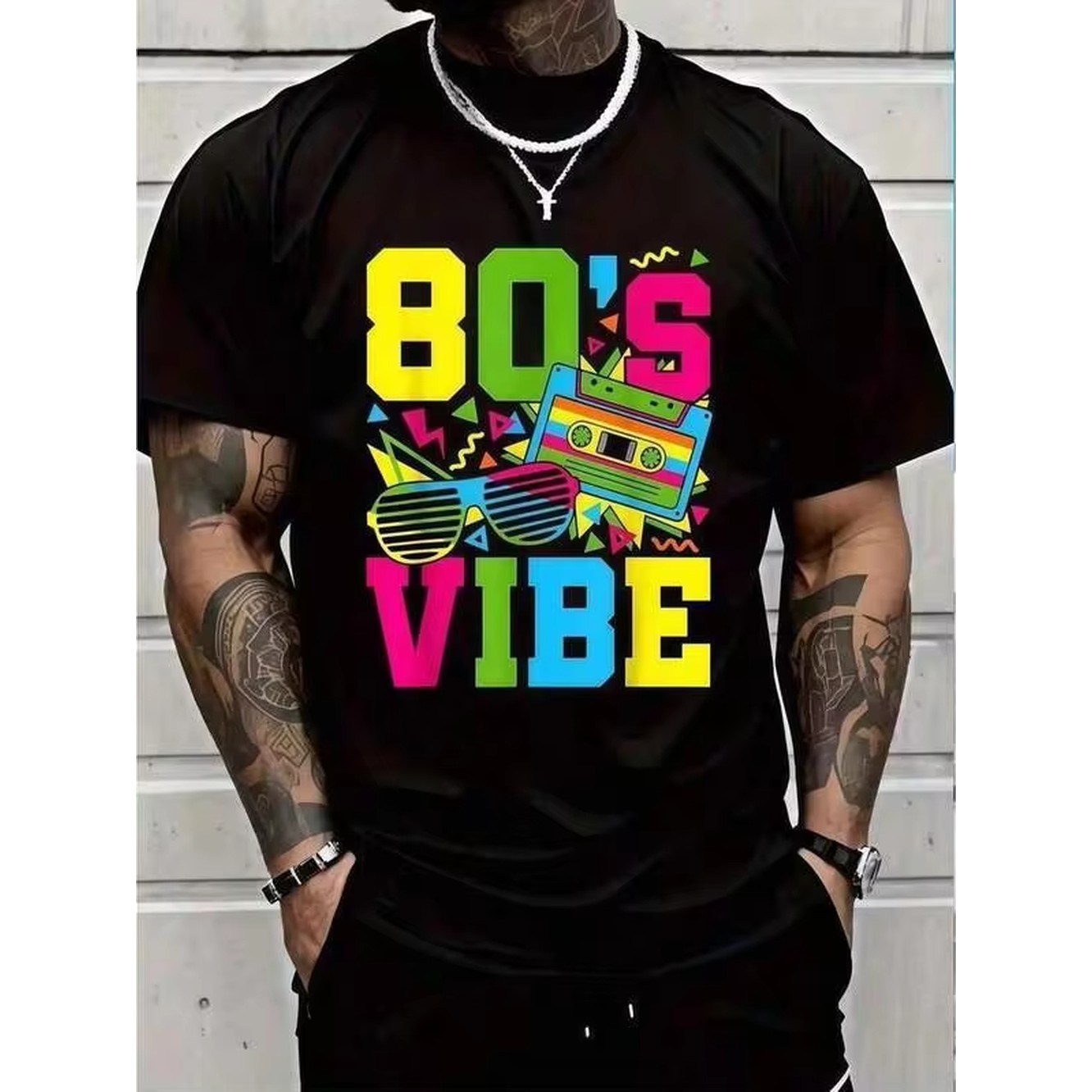 1pc Retro 80s Vibe Print Black - đánh giá và giá Summer Clothing Vibes
