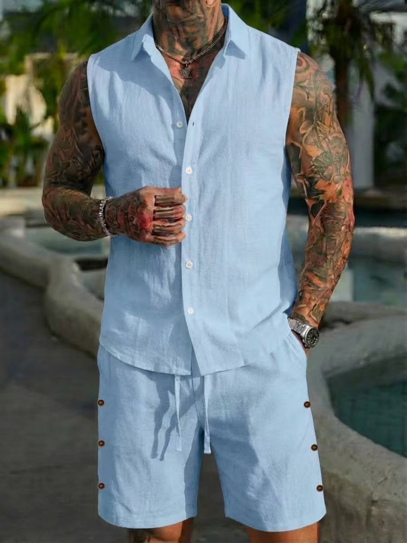 Summer Linen Shirt Set for Men - đánh giá và giá Summer Clothing Men Linen