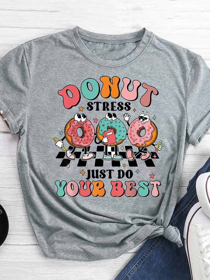 Cartoon Donut Print T-shirt, S - đánh giá và giá Summer Clothing Trends 2025 Women'S