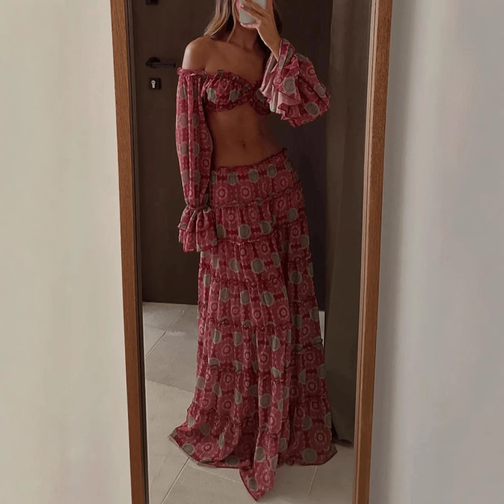 Vintage Print Skirt Two Piece  - đánh giá và giá Summer Clothing Vintage