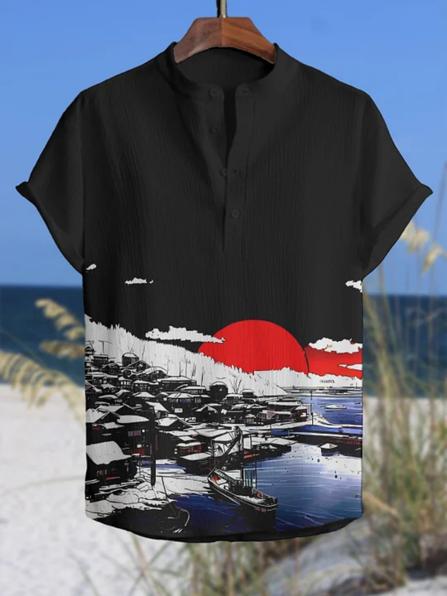 Men's polo shirt octopus print - đánh giá và giá Summer Clothing Men Linen