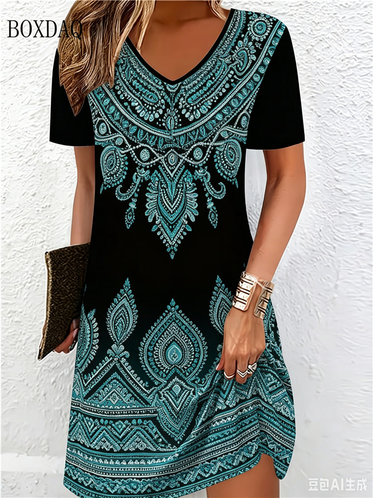 Vintage Ethnic 3D Printed Dres - đánh giá và giá Summer Clothing Vintage