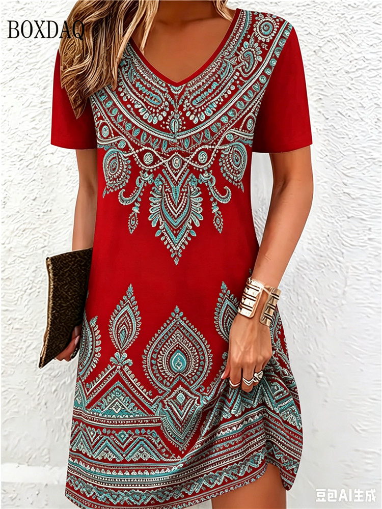 Vintage Ethnic 3D Printed Dres - đánh giá và giá Summer Clothing Vintage